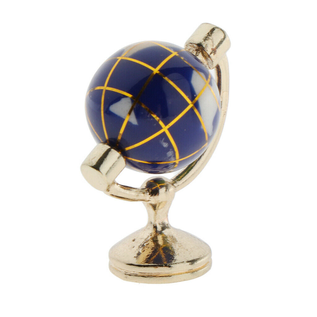 1/12 Simulation Mini Globe Tellurion Golden Stand Study Room Decor Dark Blue