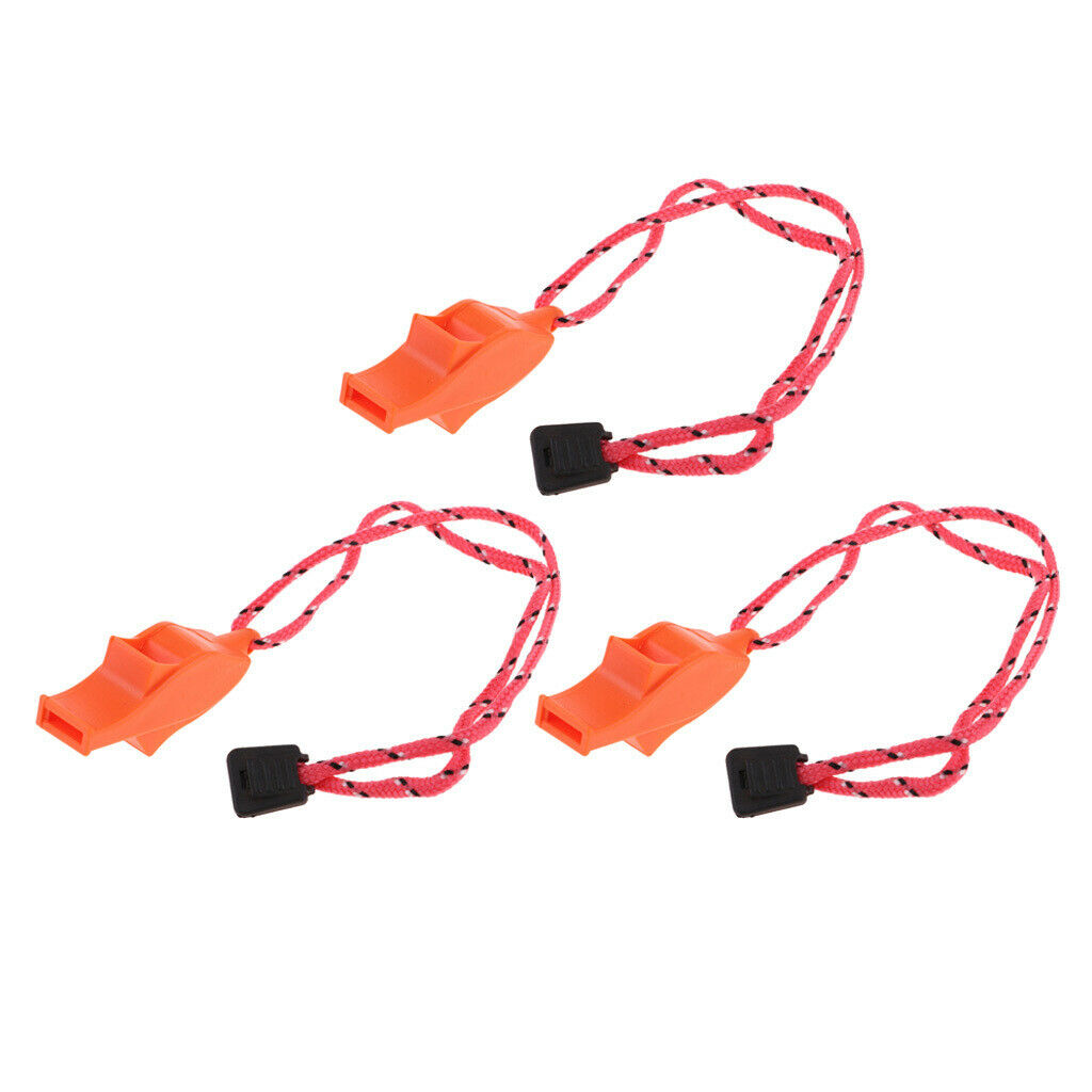 3 Pieces Outdoor Whistle with Lanyard for Safety Hiking Survival Orange