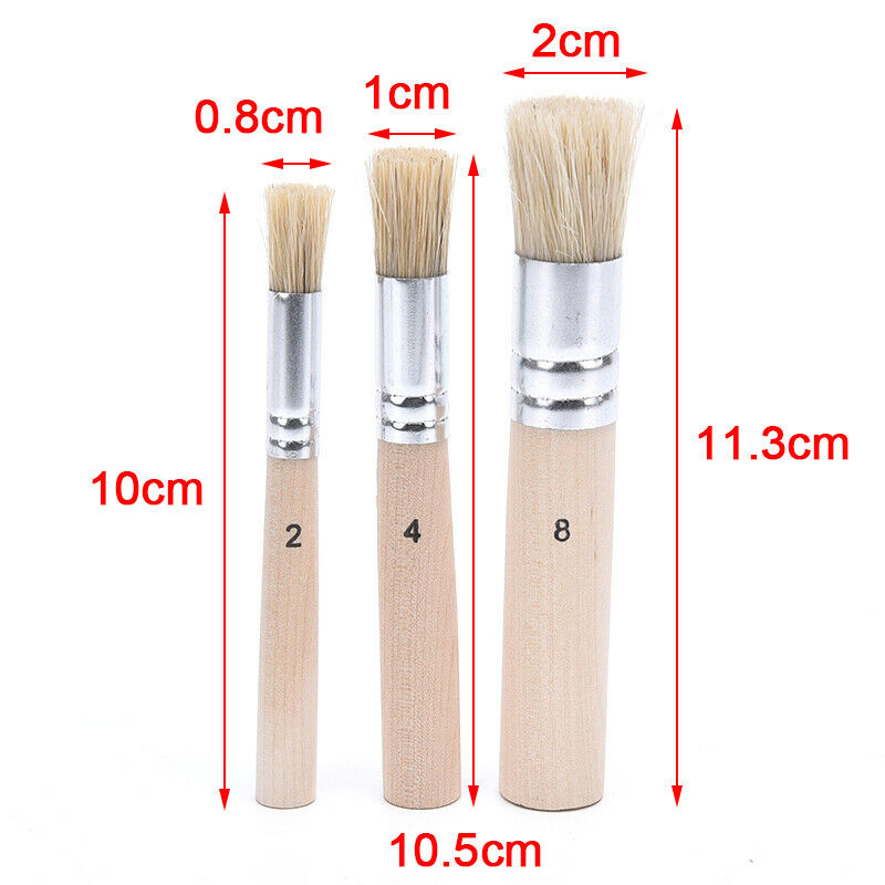 3Pcs/Set Wooden Stencil Brush Hog Bristle Brushes Watercolor Oil Painting.l8
