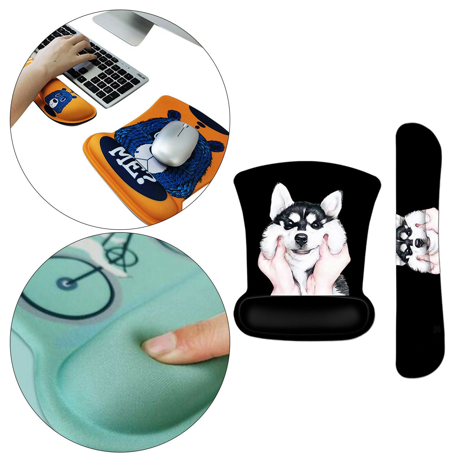 Cute Dog Gaming Keyboard Wrist Pad Mouse Wrist Rest Support w/Non-Slip Base