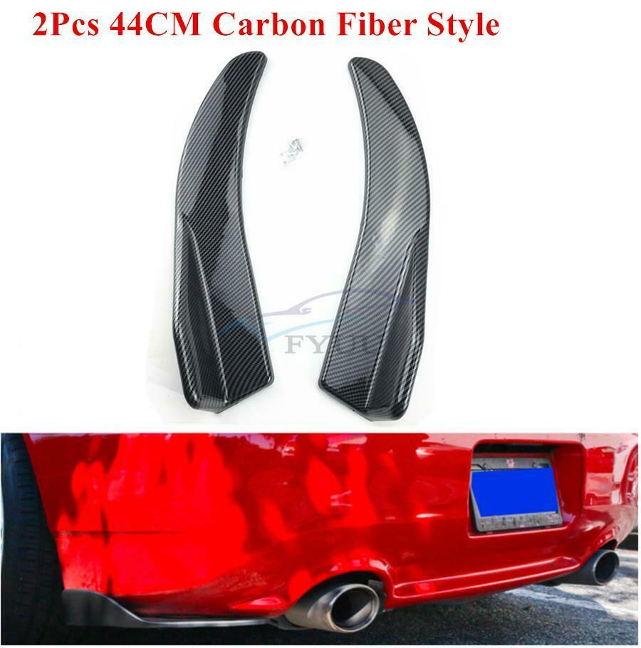 2PCS Carbon Fiber Car Bumper Spoiler Rear Lip Angle Splitter Body Side Skirt