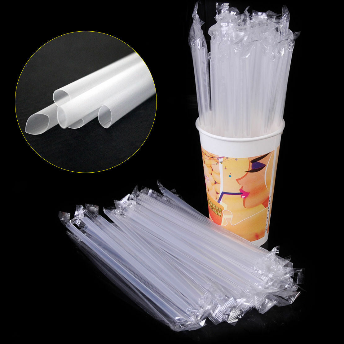Smoothie Drink Straws Straw Individually Wrapped Neon Jumbo Milkshake Set100pcs