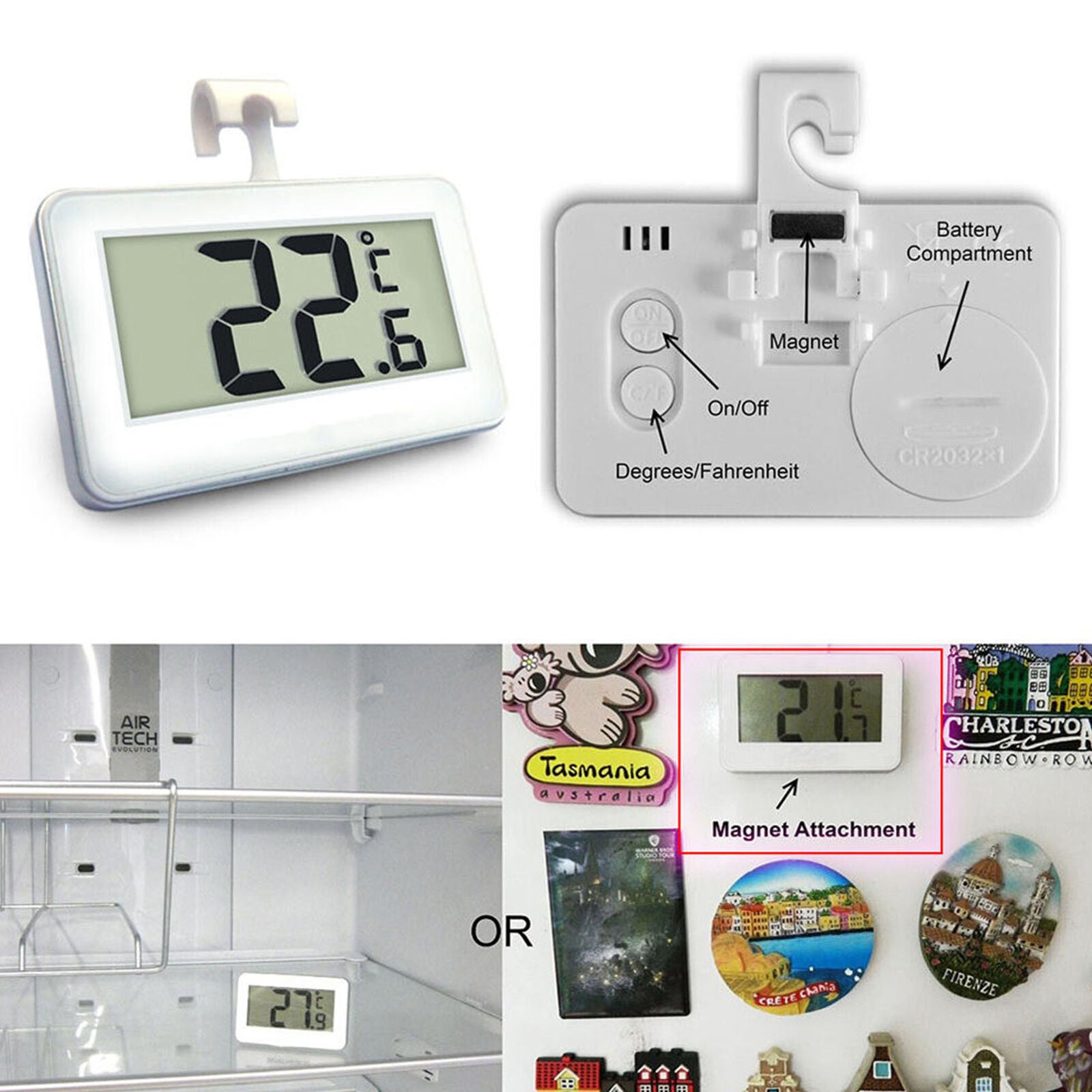Waterproof Digital Hanging Freezer Fridge Thermometer LCD Temperature Monitor