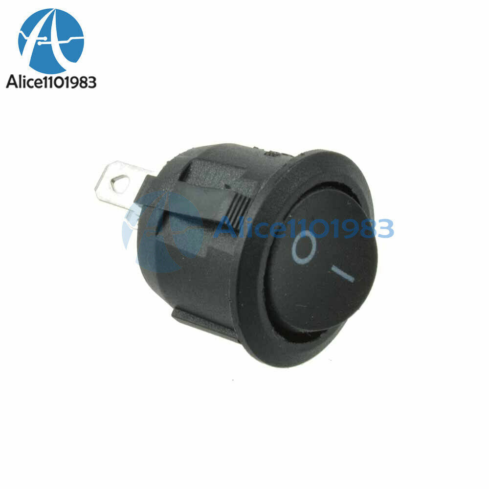 50PCS Black Mini Round Blue 3 Pin SPDT ON-OFF Rocker Switch Snap-in