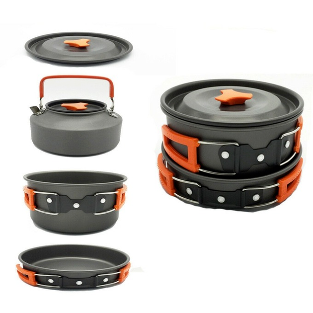 12xOutdoor Camping Hiking Cookware Cooking Picnic Pot Pan Set For 1-2 Person