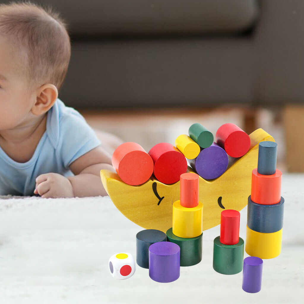 Montessori Wooden Rainbow Building Stacking Blocks Shape Sorting Game Learning