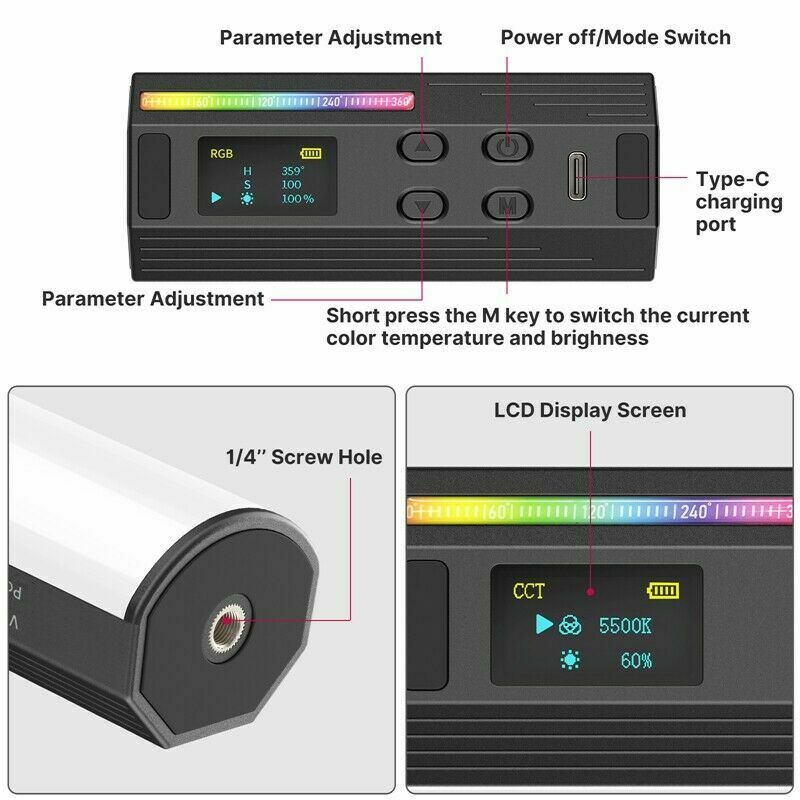 Ulanzi Mini Handheld LED RGB Stick Light 2500-9000K Photography Video Lighting