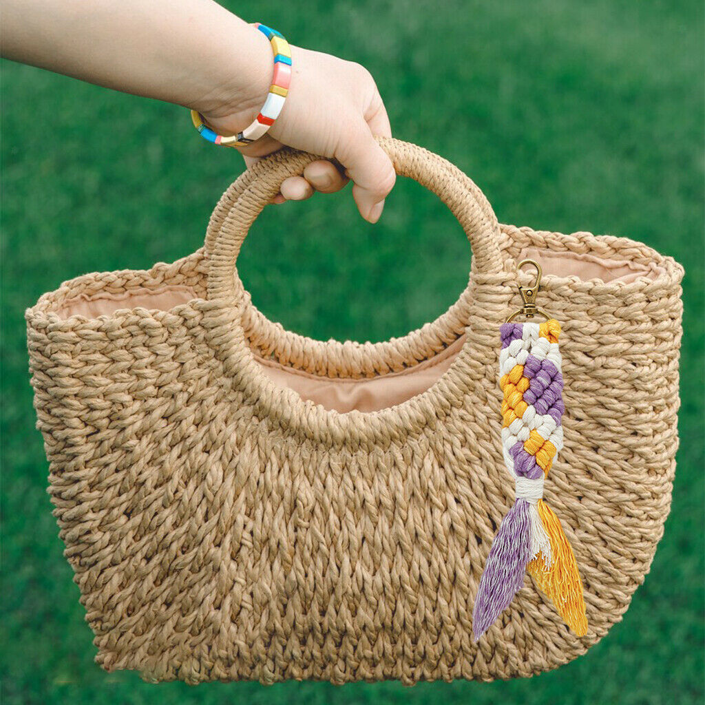 Macrame Keychain Lobster Clasp for Car Key Purse Clothing Purple Yellow