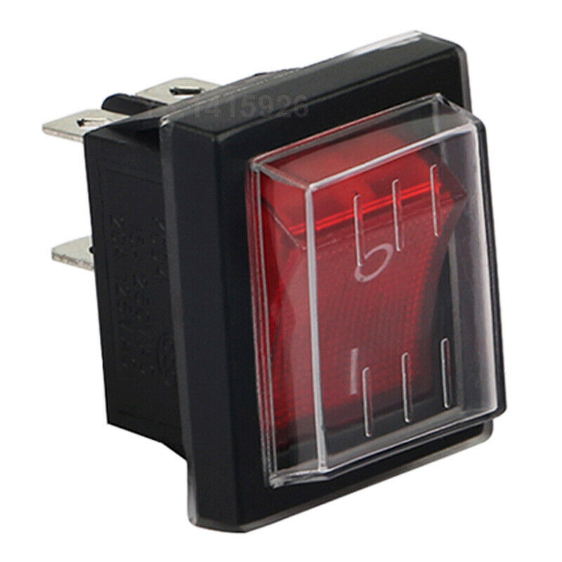 Waterproof Rocker Boat Switch AC 250V/15A 125V/20A Red Light DPST ON-OFF 4Pin
