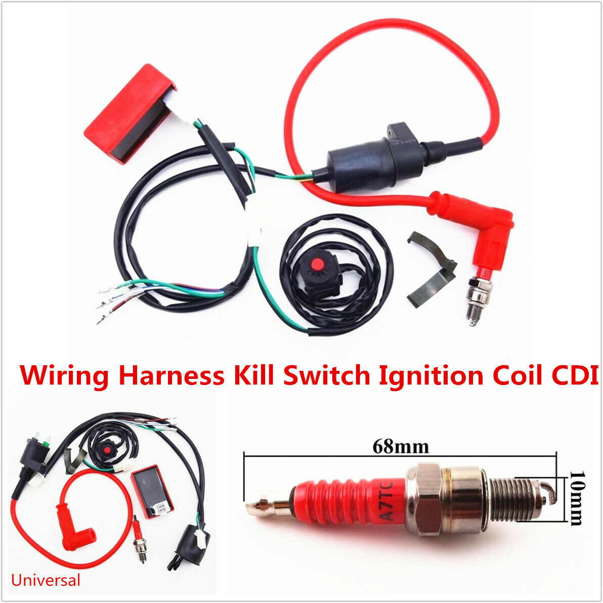 Dirt Pit Bike Wiring Loom Harness Kill Switch Ignition Coil CDI 50 110 140 150cc