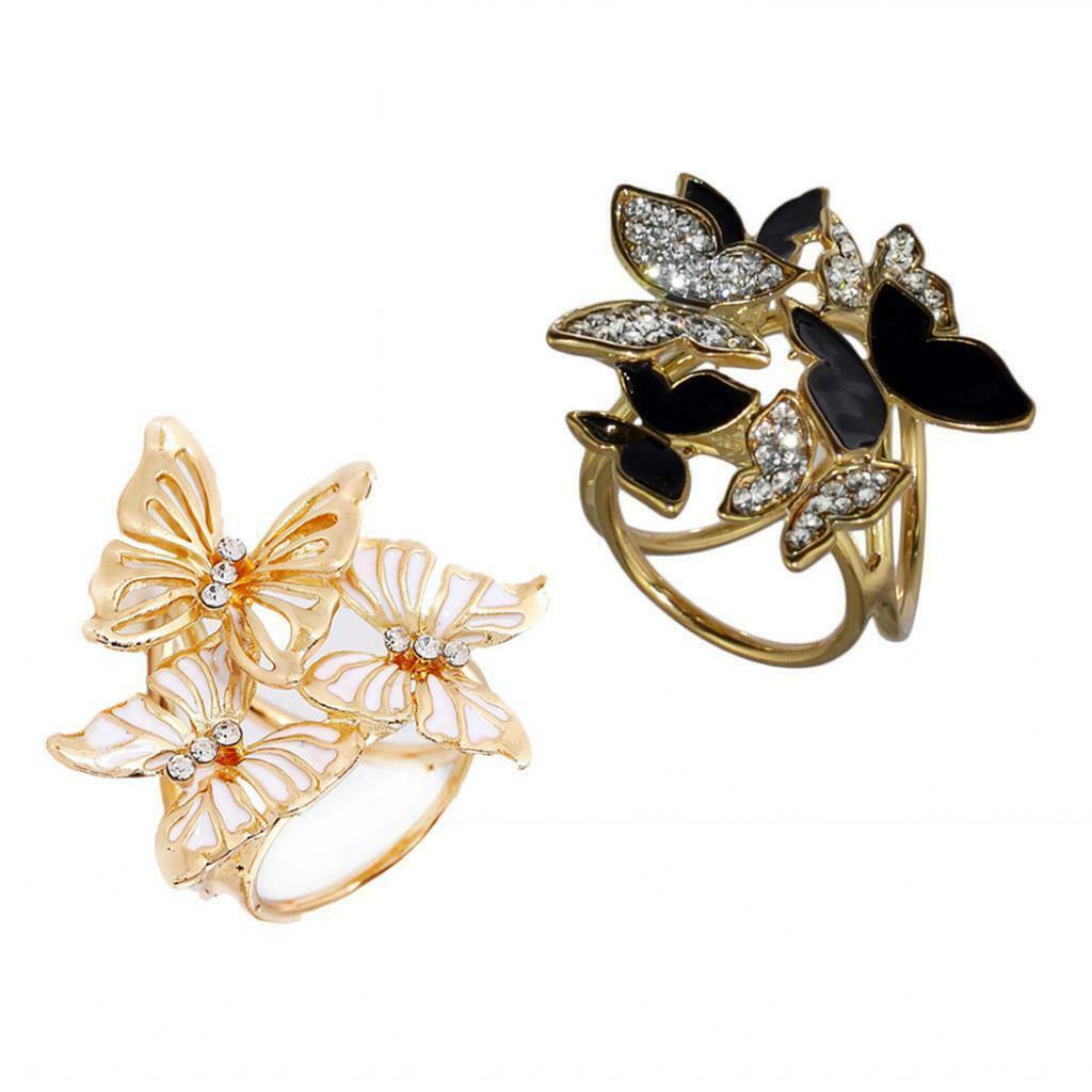 2pcs Enamel Butterfly Crystal Rhinestone Scarf Ring Buckle Clip For Women