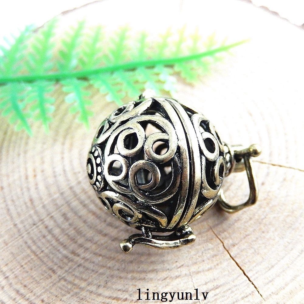 2 pcs Antiqued Bronze Brass Floral Ball Open Locket Pendant Charm Inner 18mm