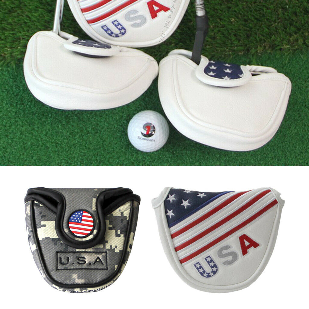 2Pcs PU Leather Golf Head Covers Headcover Magnetic Closure Mallet Putter