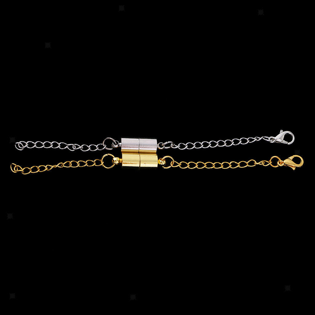 2x Magnetic Hooks Lobster Clasps Necklace Bracelet Extender with Chains 97mm
