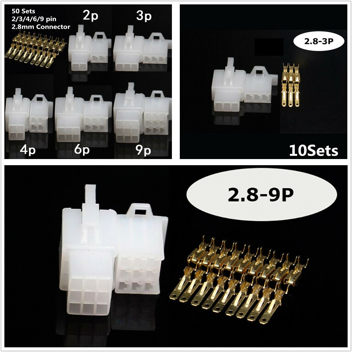 50 sets auto electrical 2 3 4 6 9 pin Sealed  Electrical Wire Connector Plug