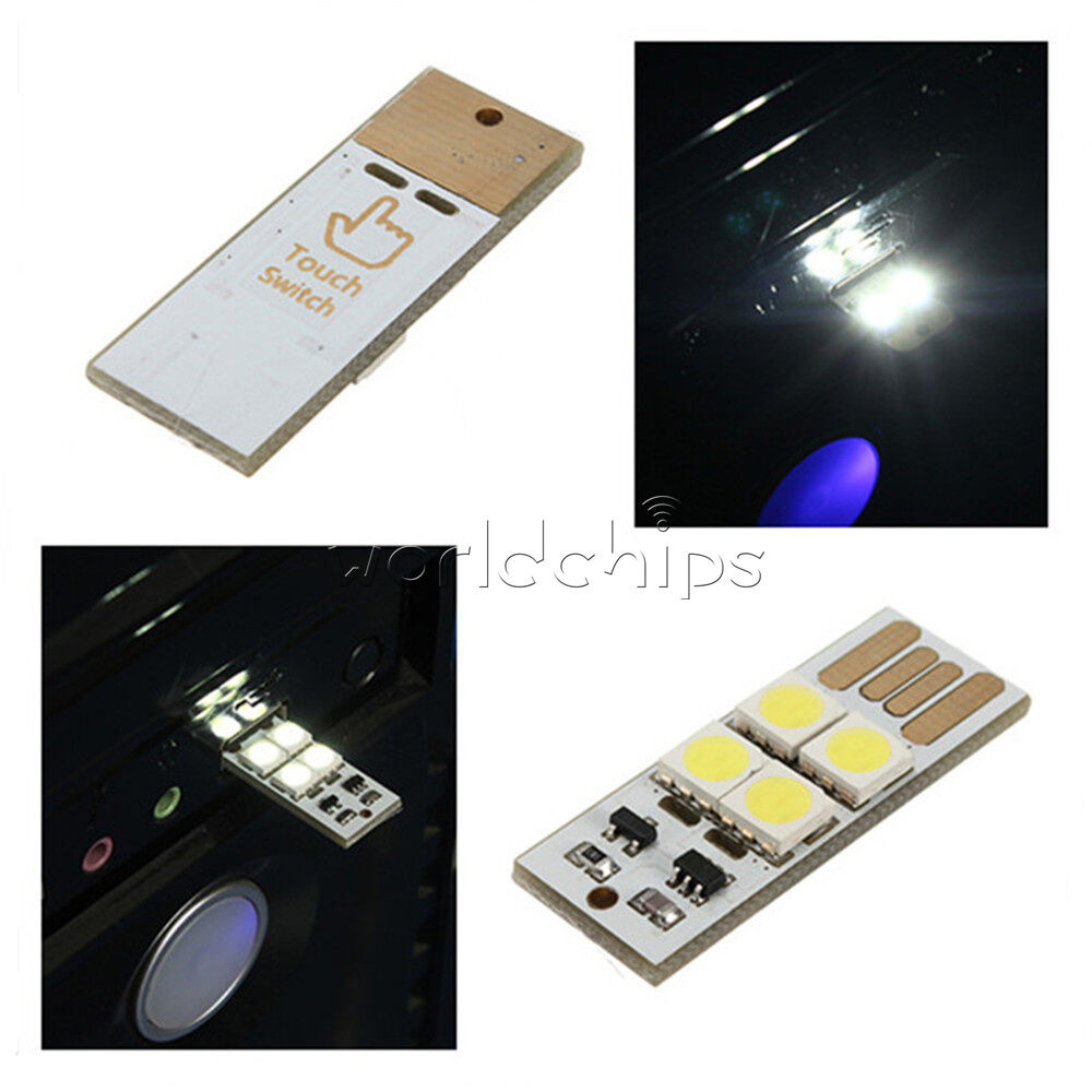 2pcs Pocket Mini USB Touch switch 4LED Night Light Bulb Card Lamp Keychain White