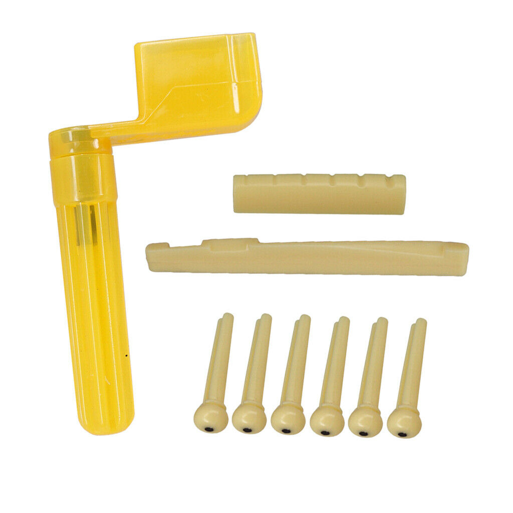 Durable 6 Strings Guitar Saddle Nut Beige+Bridge Pins+String Winder DIY