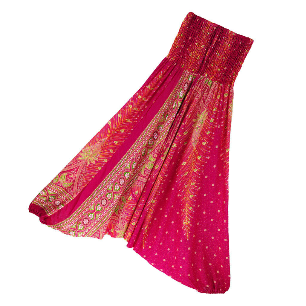 Women's Floral Print Harem Pants Boho Yoga Pants Long Beach Pants Pink