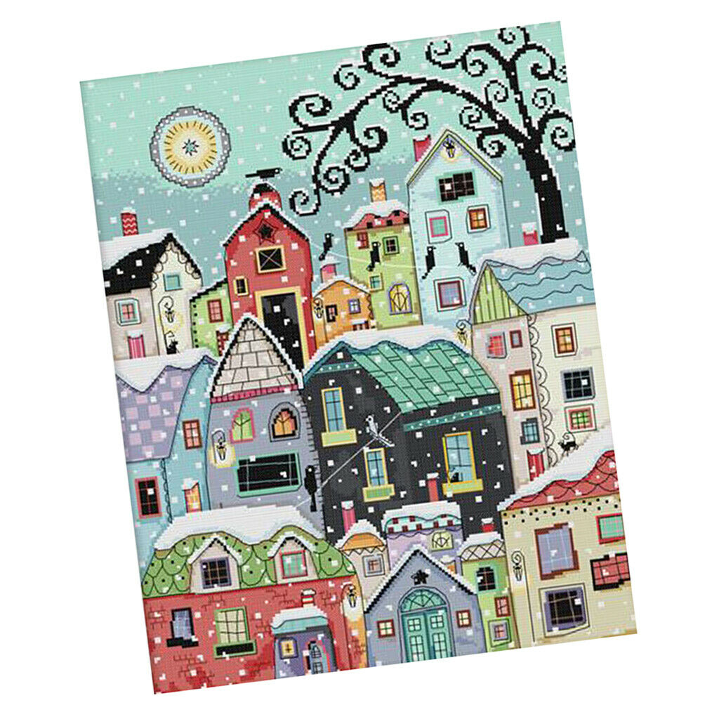 Snow   Street   Scenery   Stamped   Cross   Stitch   Kits   Advanced   Patterns