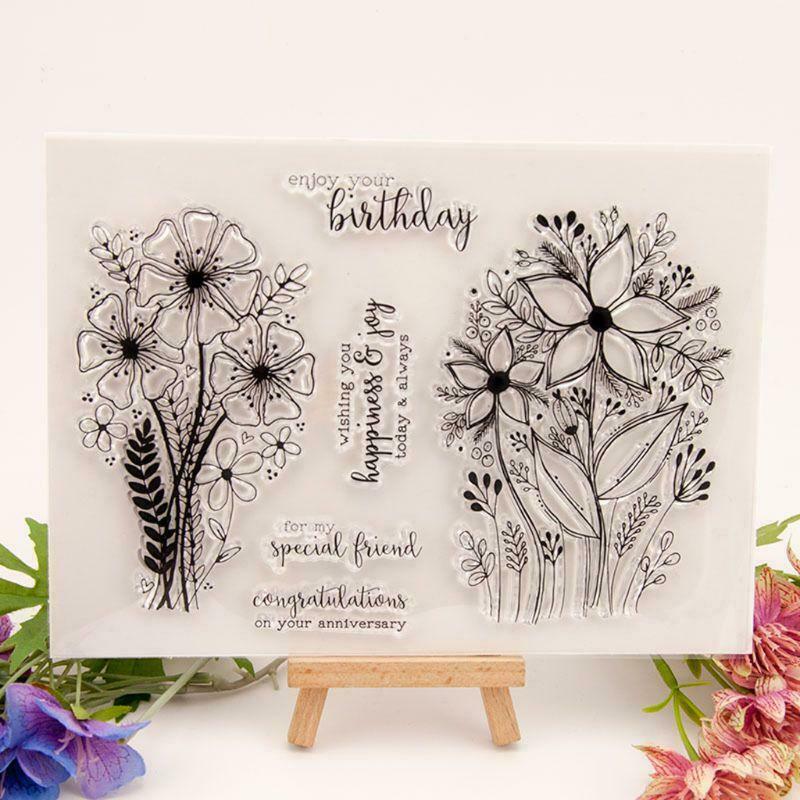 Birthday Flower Silicone Clear Seal Stamp DIY Scrapbooking Embossing Photo Decor