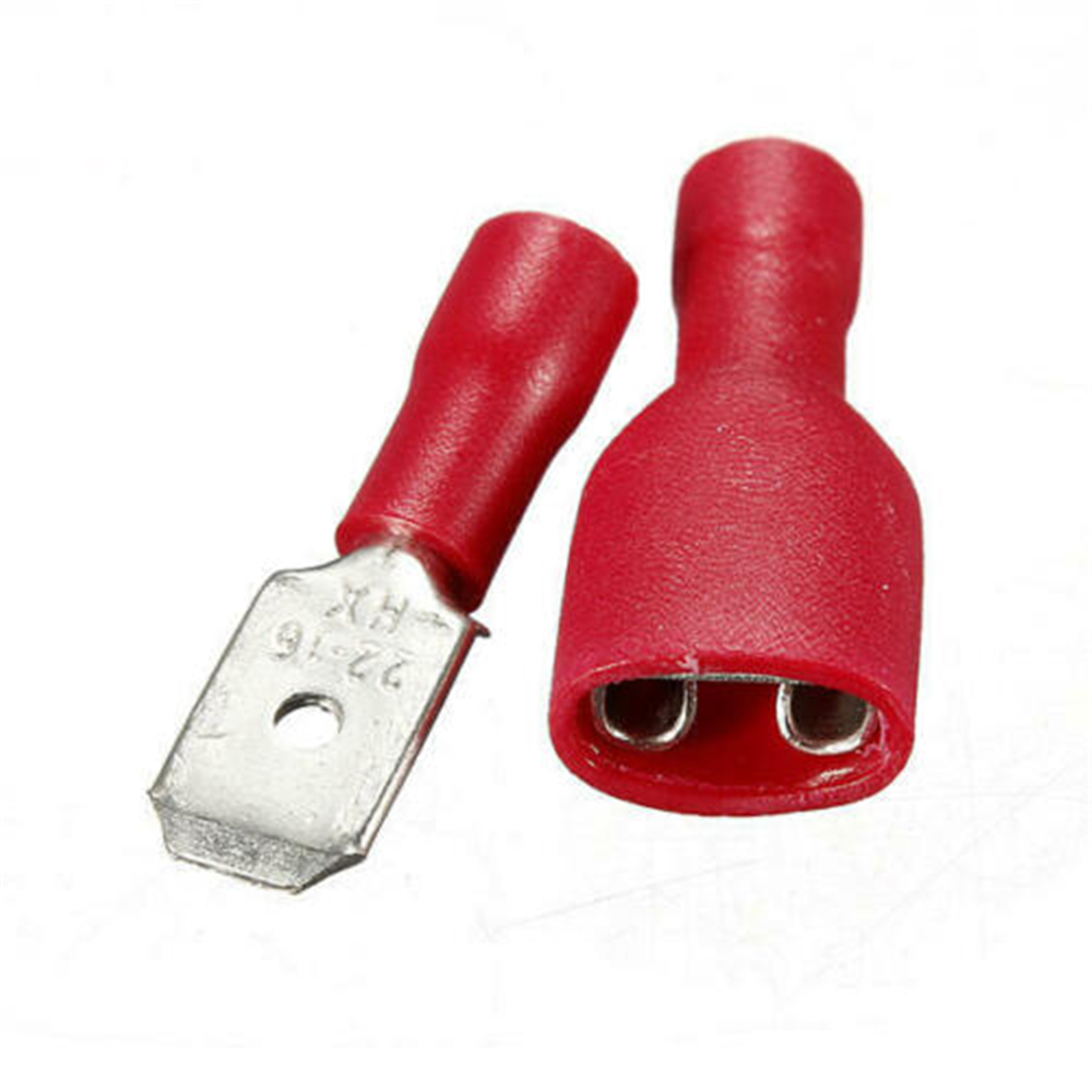 200x Red Insulated Spade Electrical Crimp Connectors Male & Female 6.3mm 22-18Ga