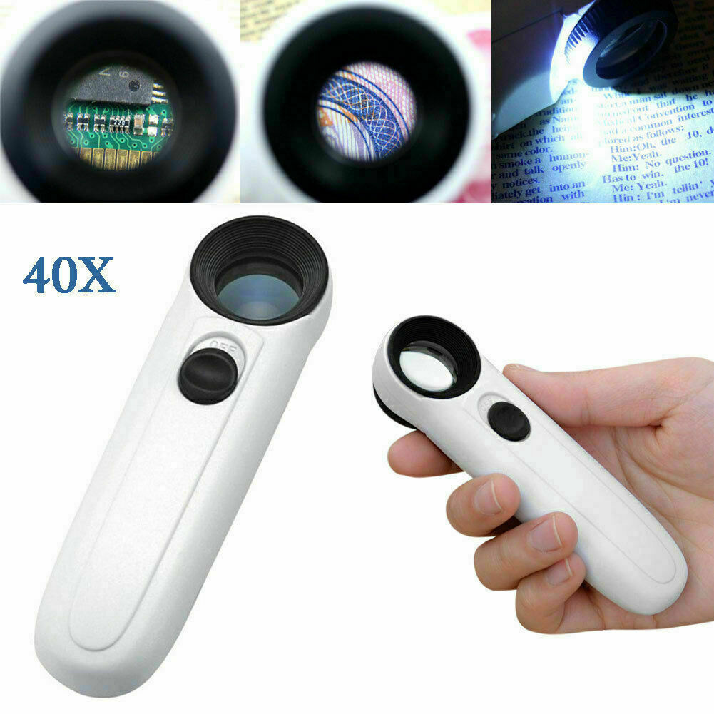 New 40X Magnifying Magnifier Glass Jeweler Eye Jewelry Loupe Loop +2LED Lights