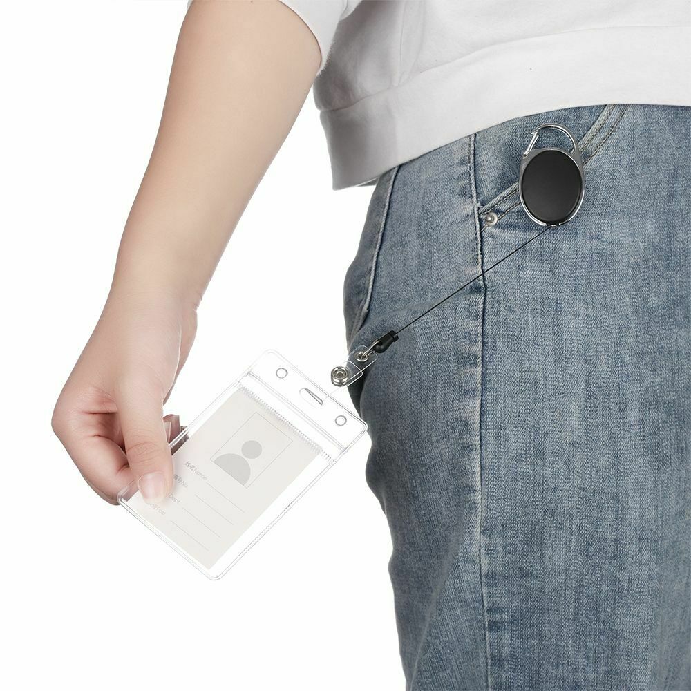 Unisex PVC Credit Card Case Reel Clip ID Card Holder Retractable Badge Holders
