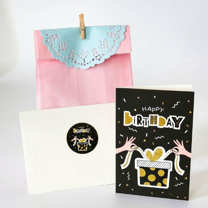 6 Sets of Happy Birthday Cards with Envelopes and Stickers Folding Cards .l8