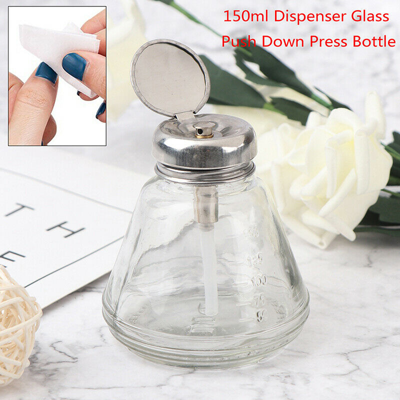 150ml Empty Nail Polish Remover Pump Dispenser Glass Push Down Press BottDD