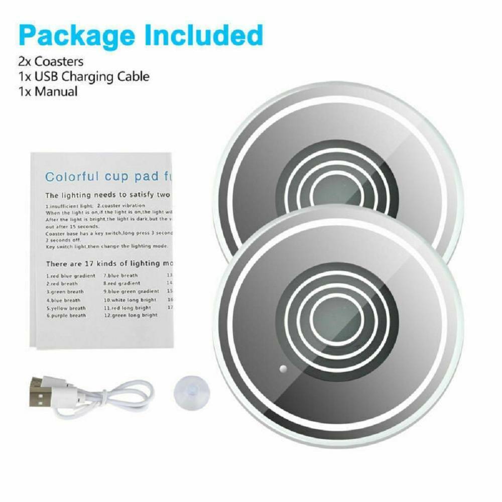 2Pcs LED Cup Holder Bottom Pad LED Light Cover Trim Atmosphere Lamp Universal