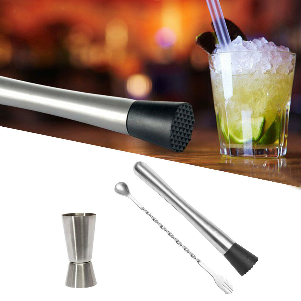 Stainless Steel Cocktail Muddler Blender Drink Bartender Martini Bar Tool Set