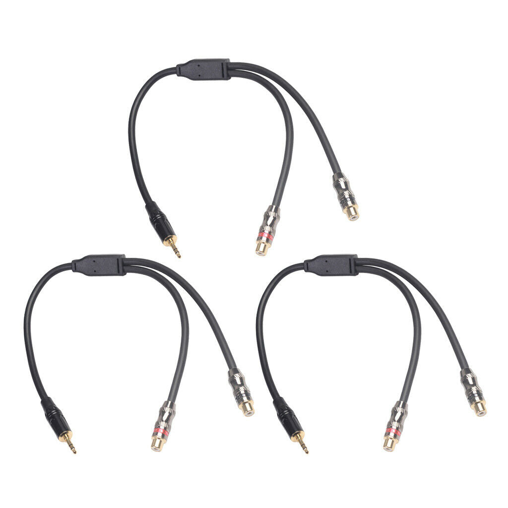 3x NEW 12 Inch 3.5mm Stereo Plug To 2 Female RCA Cable Cord Wire Y Splitter