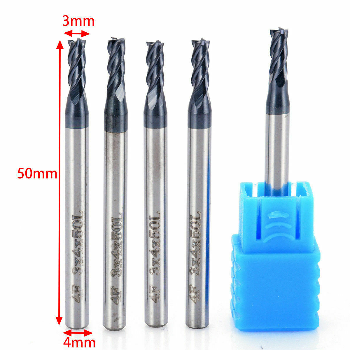 5pcs 4mm x 50mm Tungsten Carbide 4 Flute End Mill CNC Milling Cutter HRC50