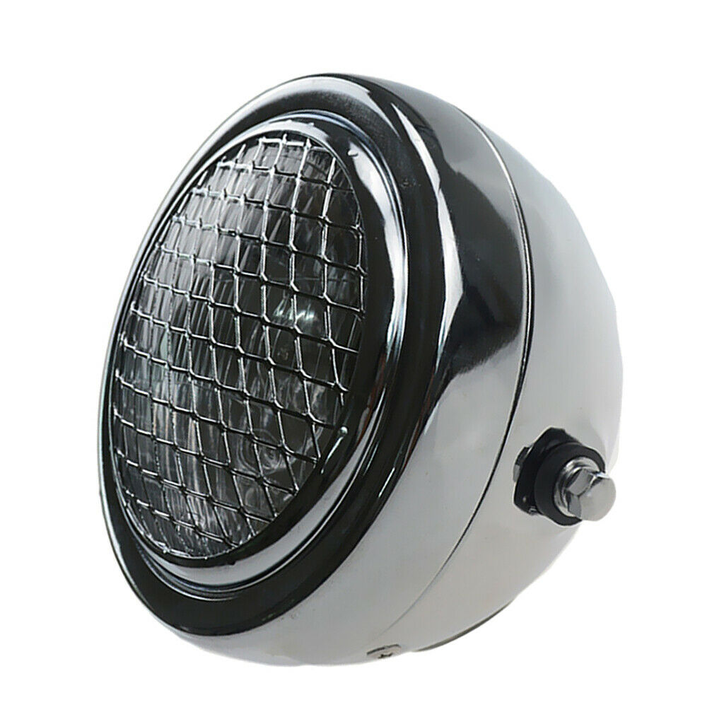 Chrome Metal Retro Motorcycle Headlight with Grill Cover for Most Motorcycle