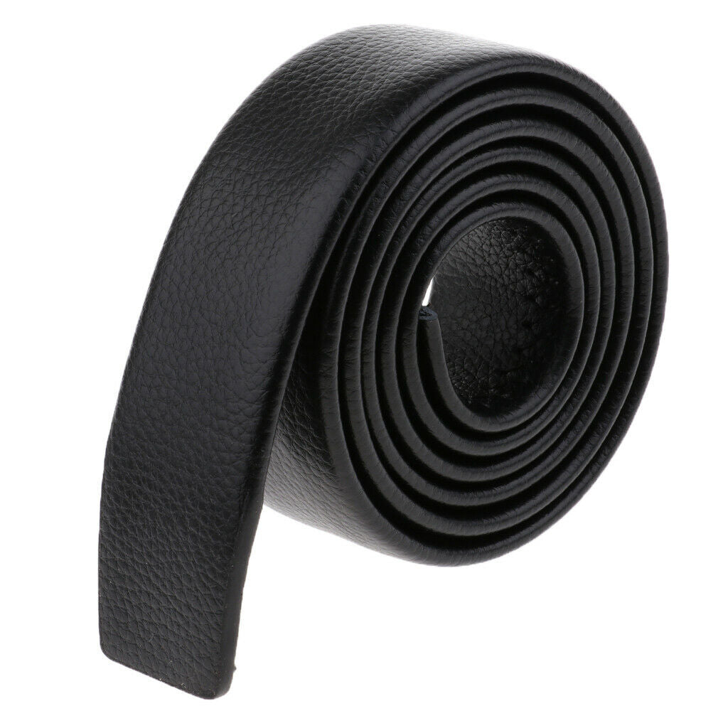2pcs Men Simple Leather Belts No Buckle for Work Casual Black Lichee Pattern