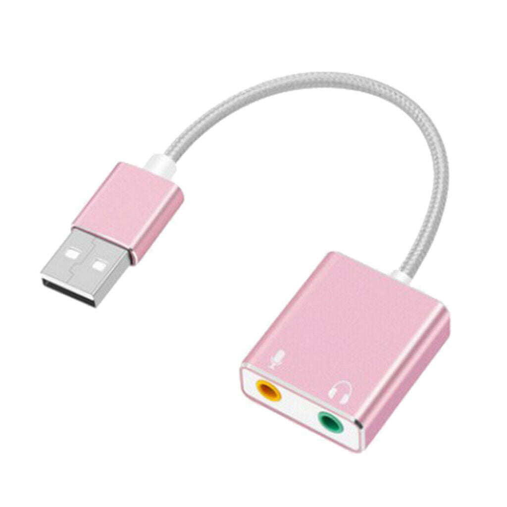 Audio Adapter USB External Stereo Sound Card for 3.5mm Headphone Pink