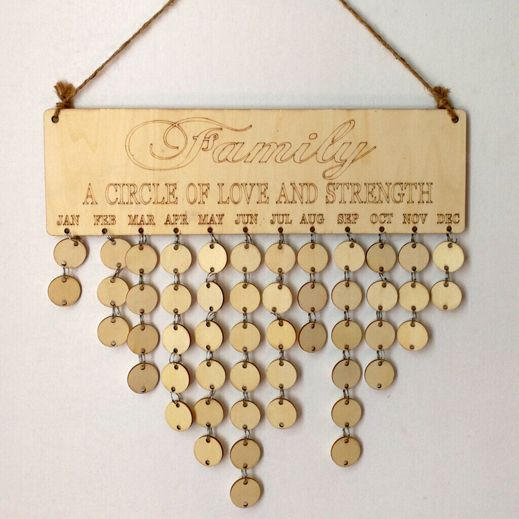 Rustic Wooden Family Birthday Reminder Calendar Board Wall Hanging Plaque-