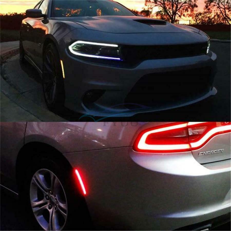 For 2015-2019 Dodge CHARGER Car LED Smoke Side Marker Light Amber+Red Waterproof