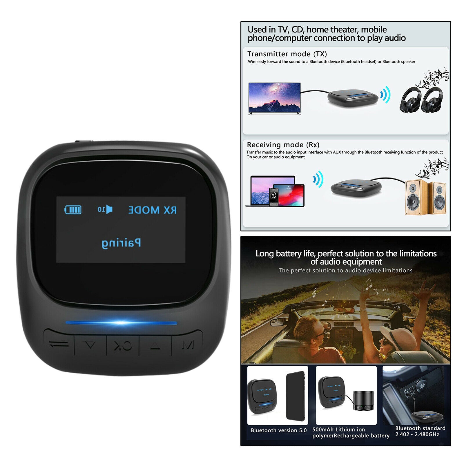 Bluetooth Transmitter Receiver Low Latency Pair 2 Devices at Once for TV Car