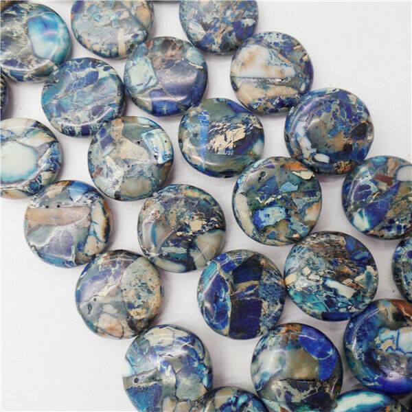 1 Strand 16x6mm Blue Sea Sediment Jasper Round Spacer Loose Beads 15.5" HH8937