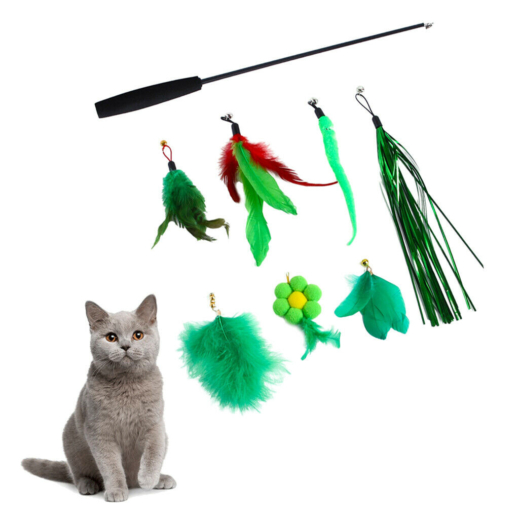 Cat Teaser Wand Set Interactive Ribbon Feather Toys for Pet Kitten Boredom