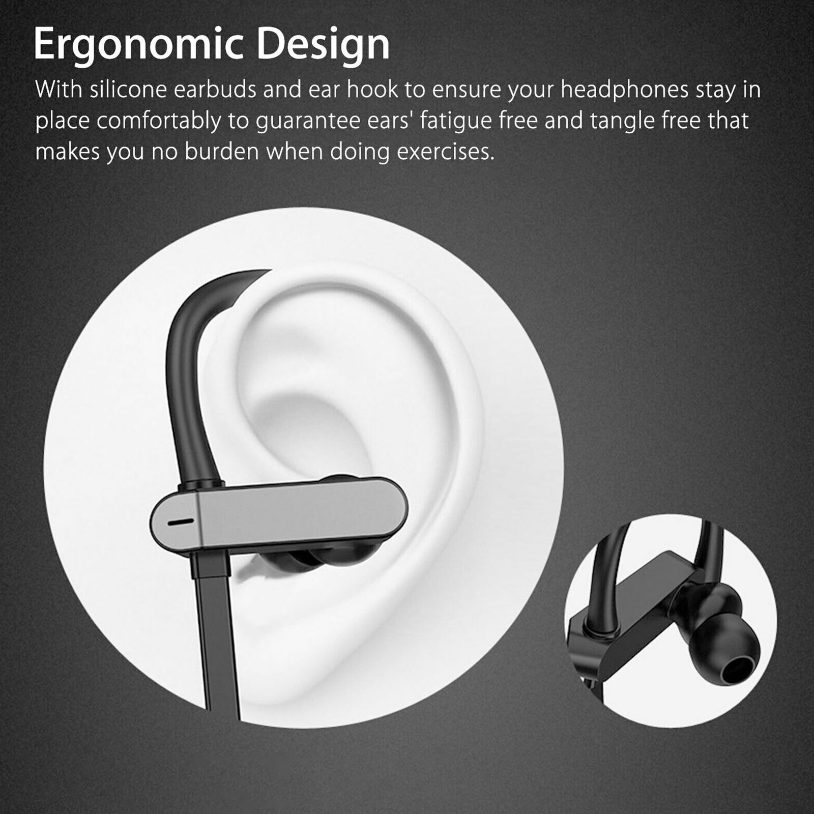 3.5mm Ear Hook Wired Sports Stereo Earphone Over Ear Earbuds Headphones w/Mic QE