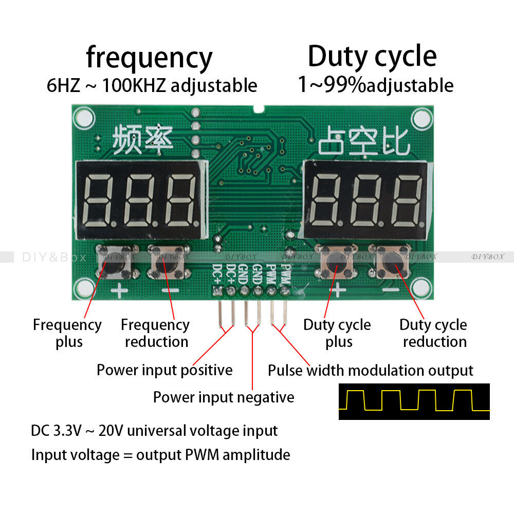 0-99% 6Hz-100KHz PWM Pulse Frequency Square Wave Signal Generator Duty Cycle