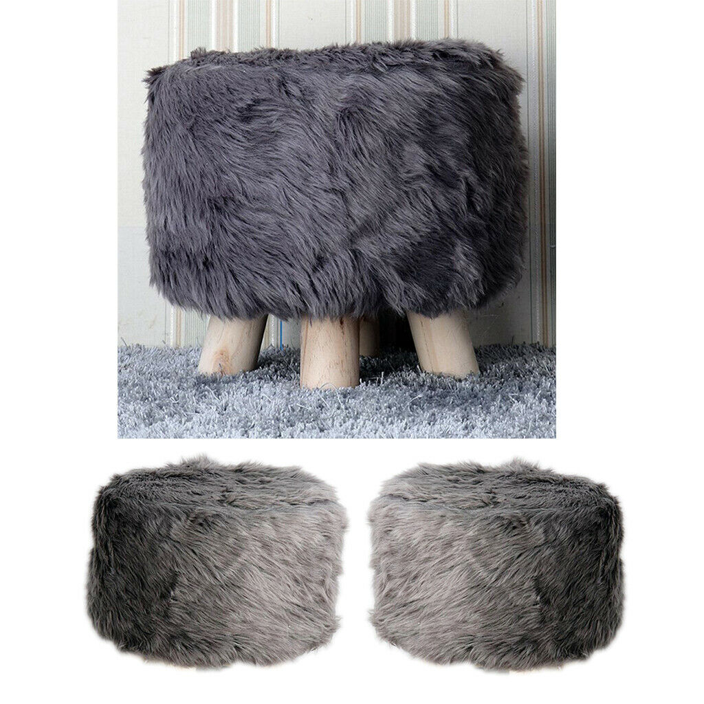 2 Pieces 16" Footstool Cover Stretch Round Wood Stool Chairs Slipcovers Gray