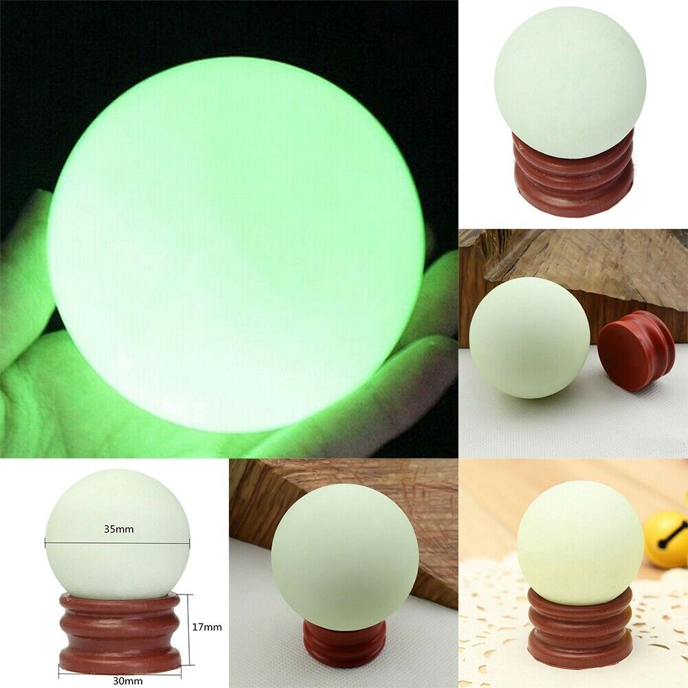 35MM Glow In The Dark Stone Green Luminous Quartz Crystal Sphere Ball Stand