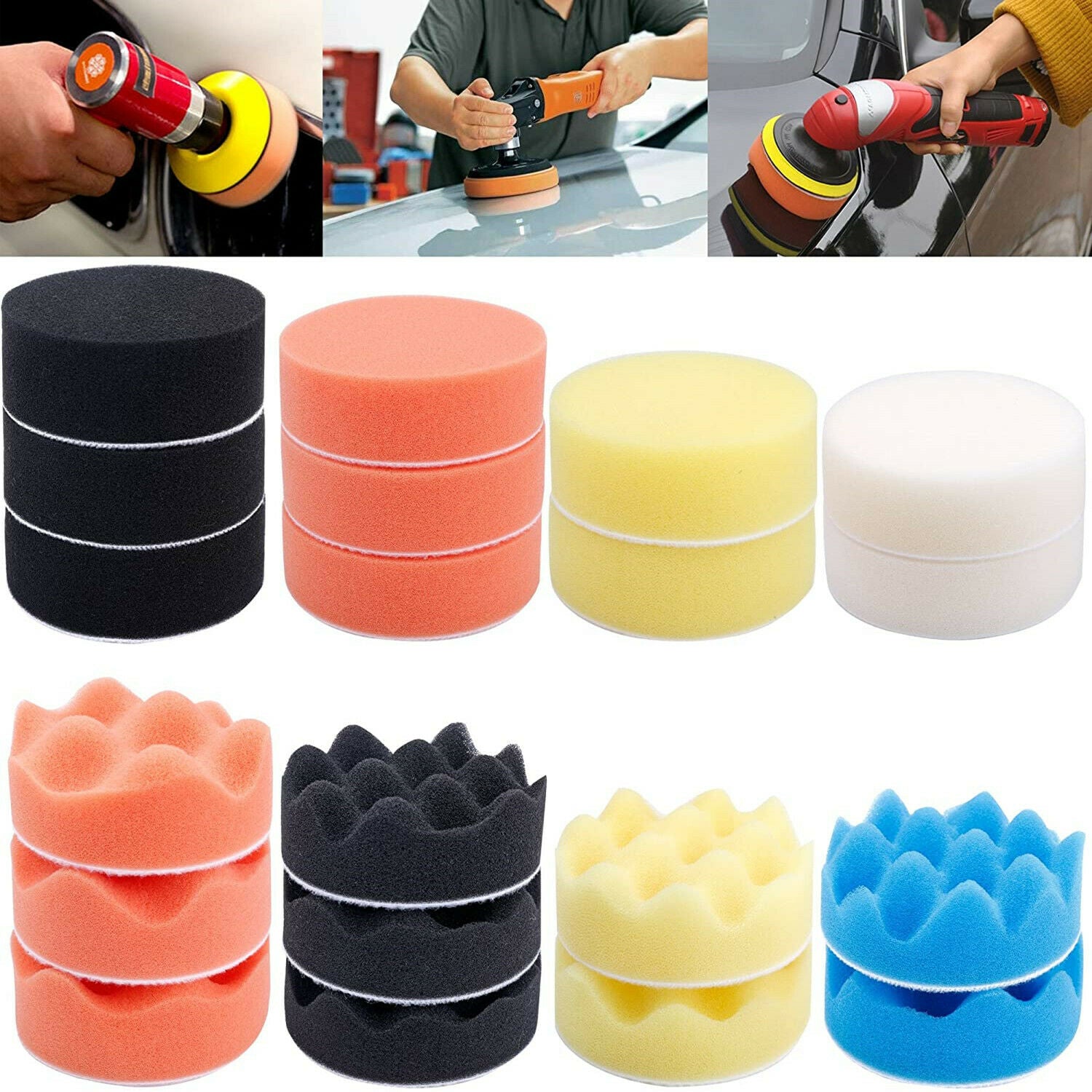 31Pcs 3 inch Buffing Polishing Pads for Drill Adapter Car Auto Waxing Sponge Pad