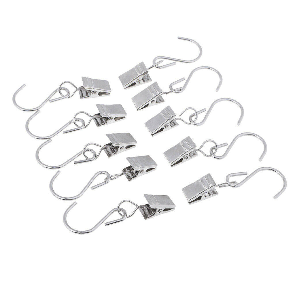 10 Pieces Metal Hanging Clips Hooks Clamp Hangers for Curtain,