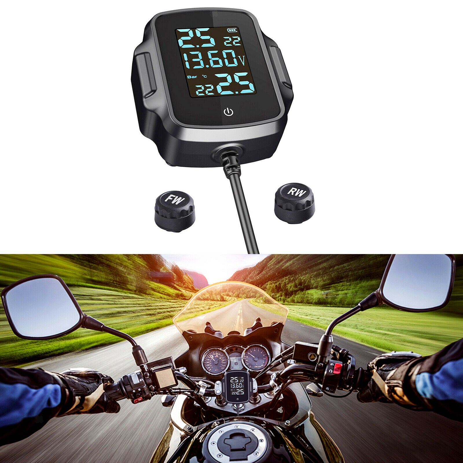 Motorcycle TPMS Tire Pressure Monitoring System Warning Wireless USB Charger