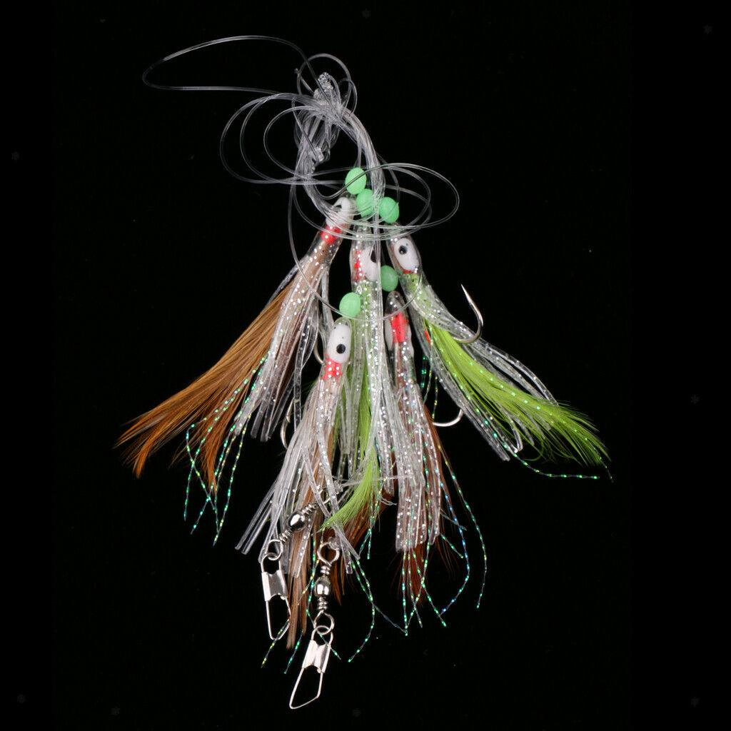 3X Sabiki Fishing Lure Rigs Bait Jigs Lure Soft Lure String Crystal Barbed Hook