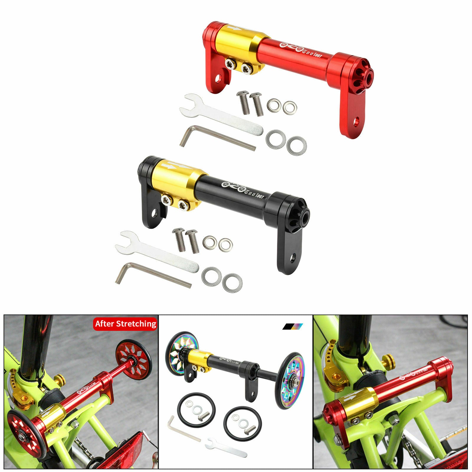 2 Set Folding Bike Easy Wheel Extension Rod Cycling Easywheel Telescopic Bar